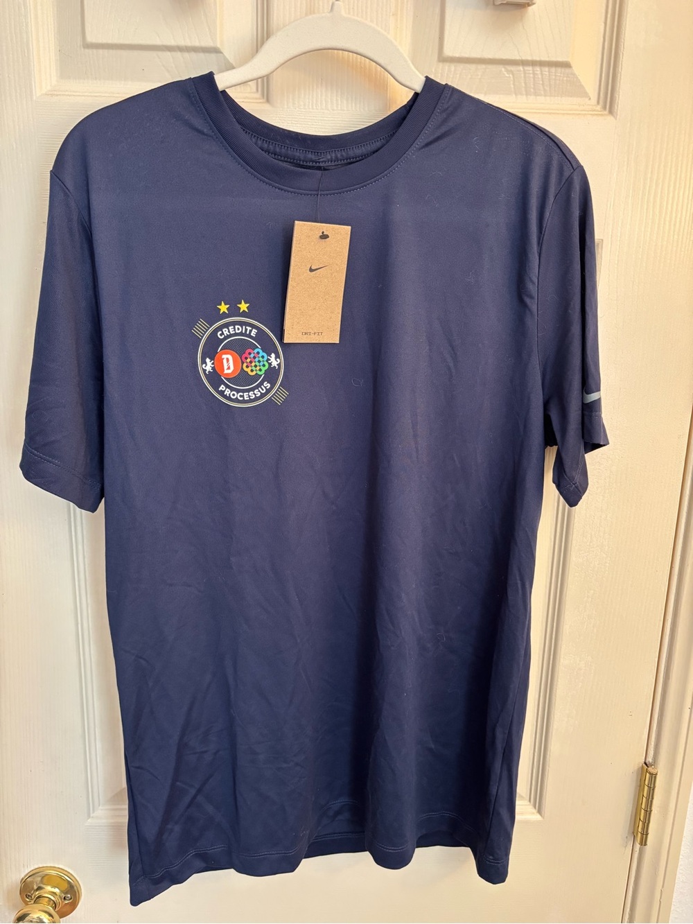 Nike Golf Dri-FIT Men’s Medium Navy Credite Processus Logo T-Shirt NWT
